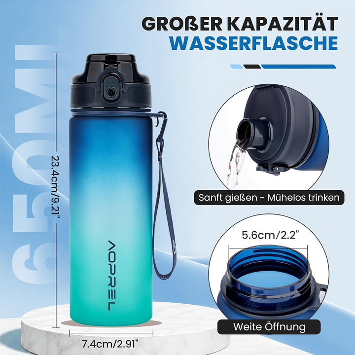 AOPREL Trinkflasche 650ML Mit Filter &amp; Zeitmarkierung, BPA-frei Tritan | Dichtung Auslaufsicher Wass