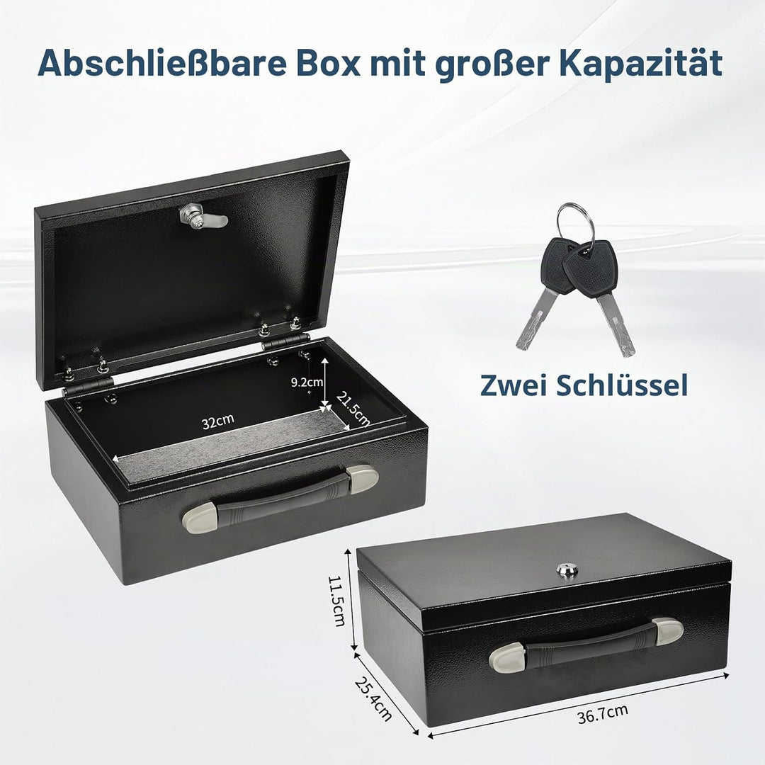 Tragbarer Safe Tresor Abschliessbare Box, Tragegriff Tresor für Zuhause, 33 x 22 x 12CM, Schwarz 9L,