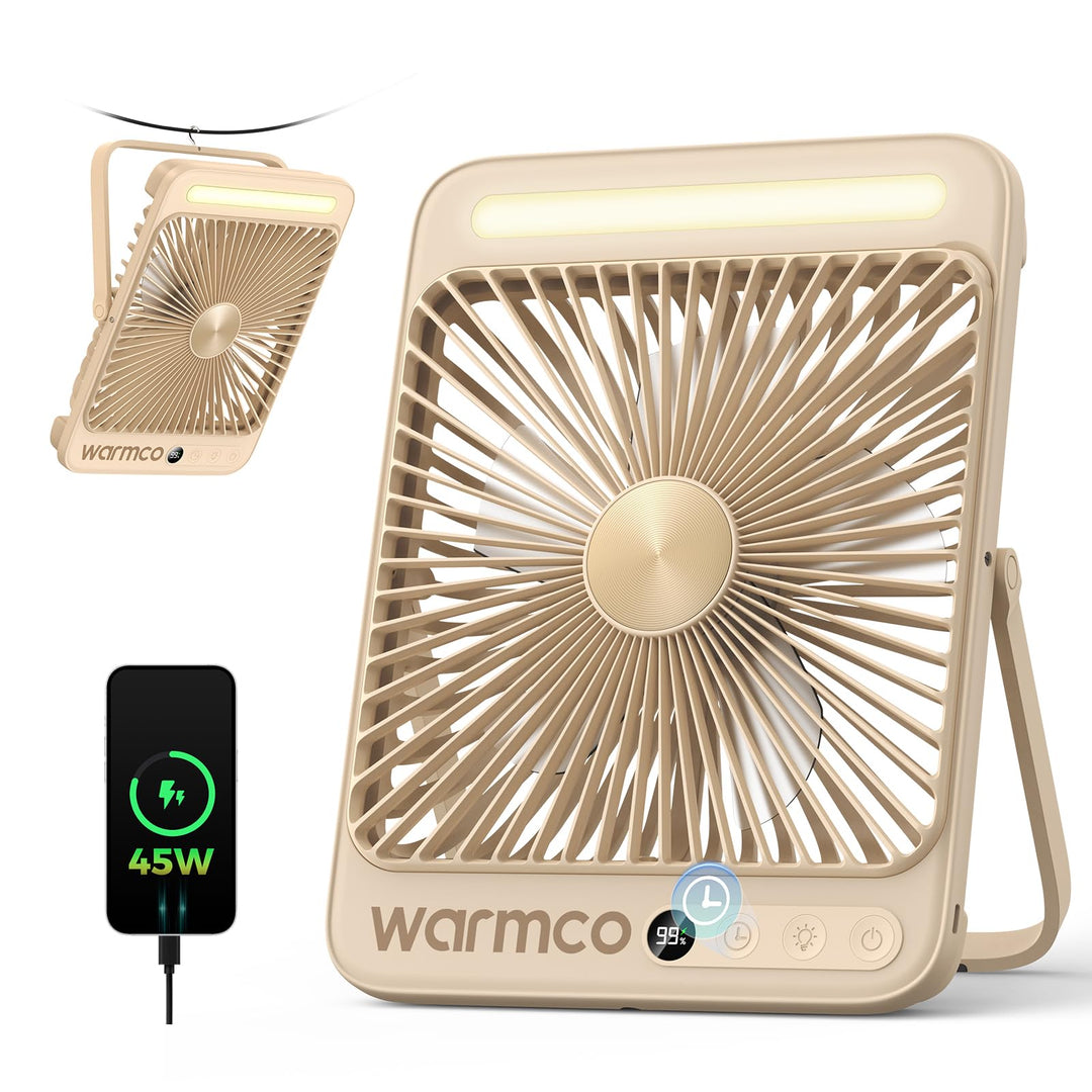 Warmco D4 Max Camping Ventilator 20000mAh, 45W Schnellladen, 2,5H Volladung, Ultraflach Akku Ventila