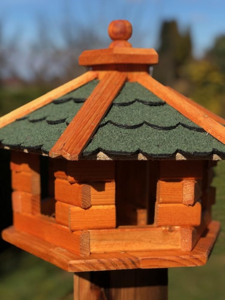Handgefertigtes Sechseck Vogelhaus aus Holz wetterfest M - XXL mit und ohne Ständer, Futterhaus, Fut