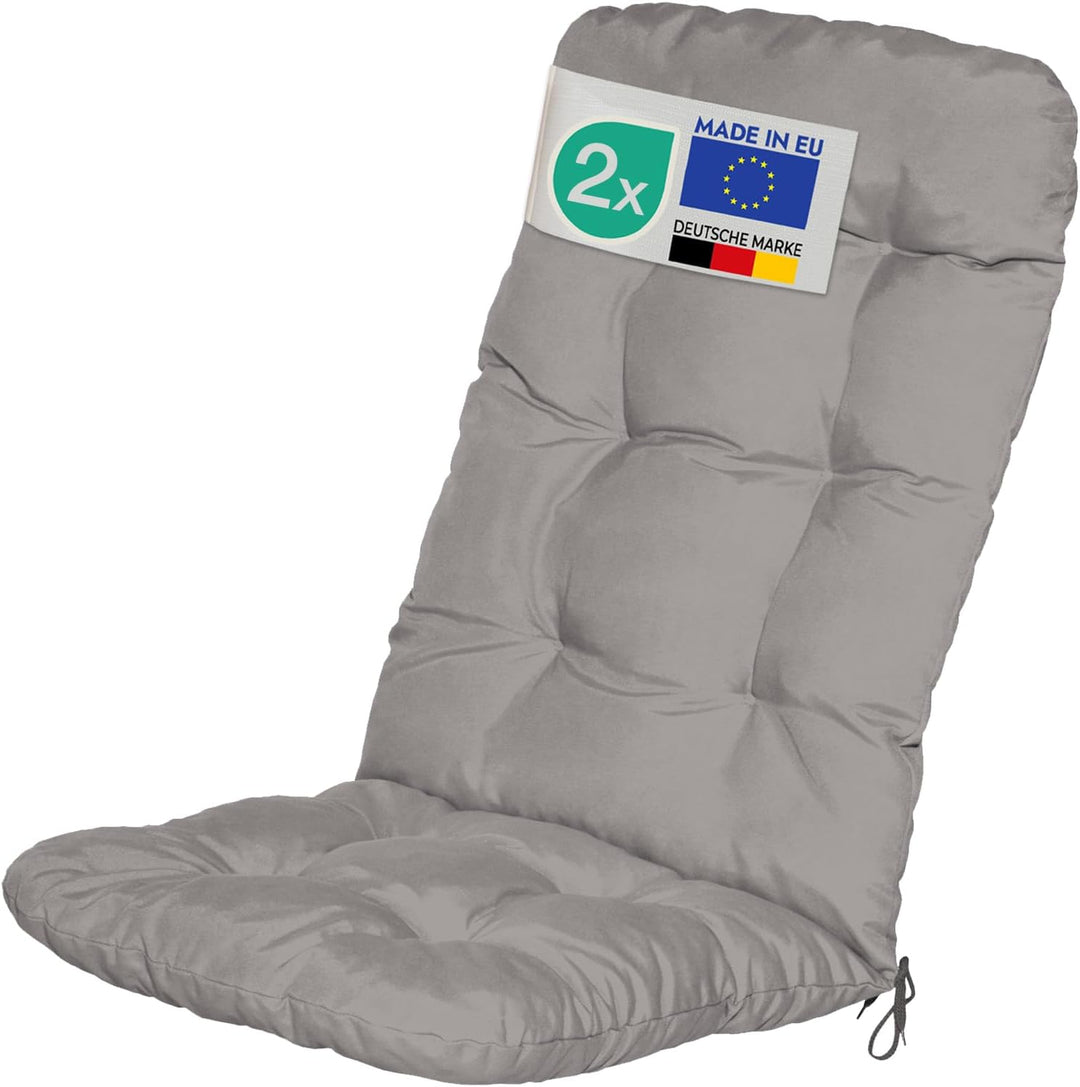 Beautissu 2er Set Hochlehner Auflagen 120x50x8cm - Sitzpolster Set für Gartenstühle Outdoor Stuhlkis