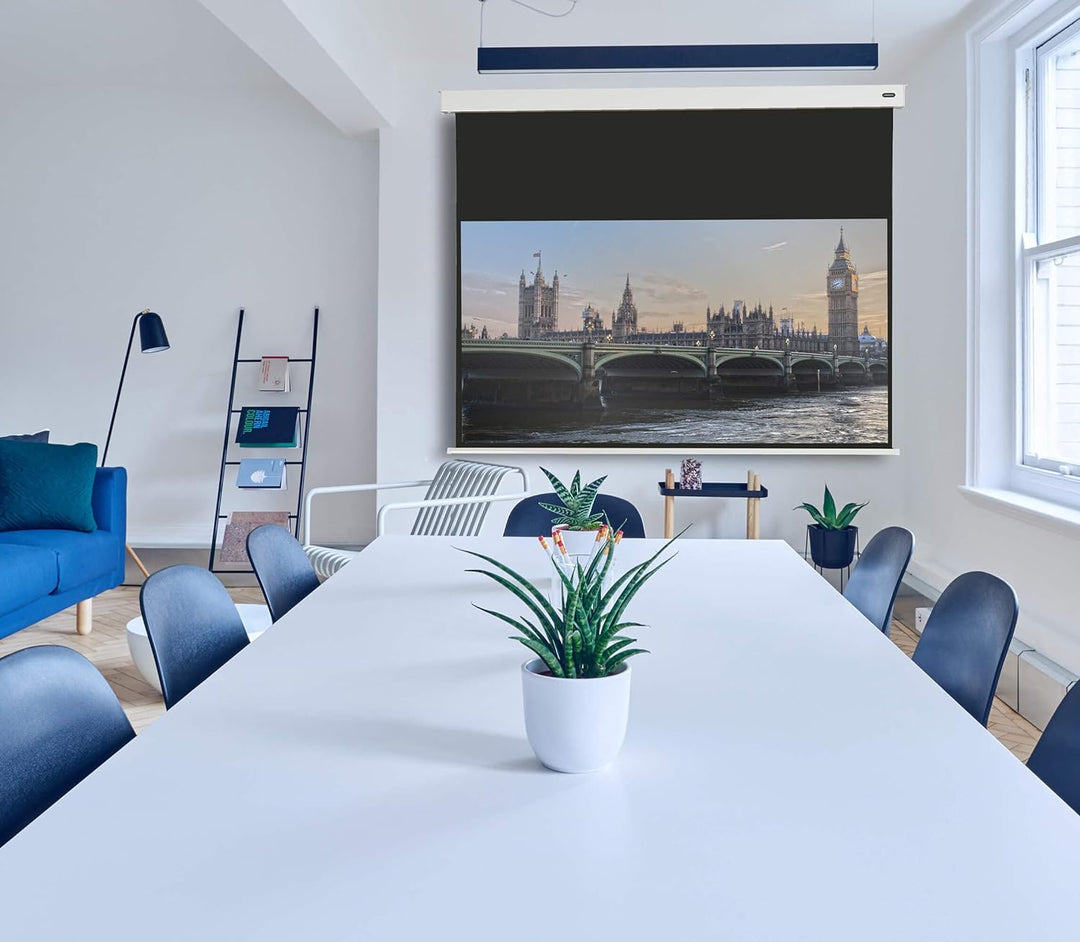 celexon manuell ausziehbare Heimkino- und Business-Rollo-Beamer-Leinwand 4K und Full-HD mit Slow-Ret
