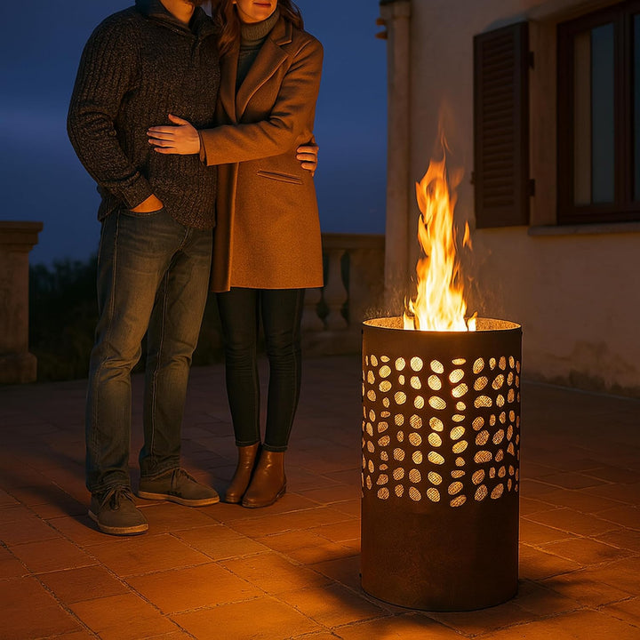 Relaxdays Feuertonne mit Funkenschutz, mit Schürhaken &amp; Feuerrost, Outdoor Feuerkorb, HxD: 60x37 cm,