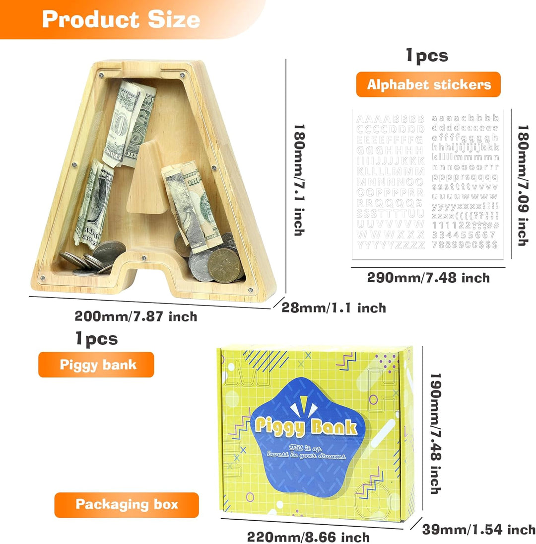 LEcylankEr Spardose Kinder Personalisierte A-Z Alphabet Sparbüchse Holz Spardose Dekoration Kreative