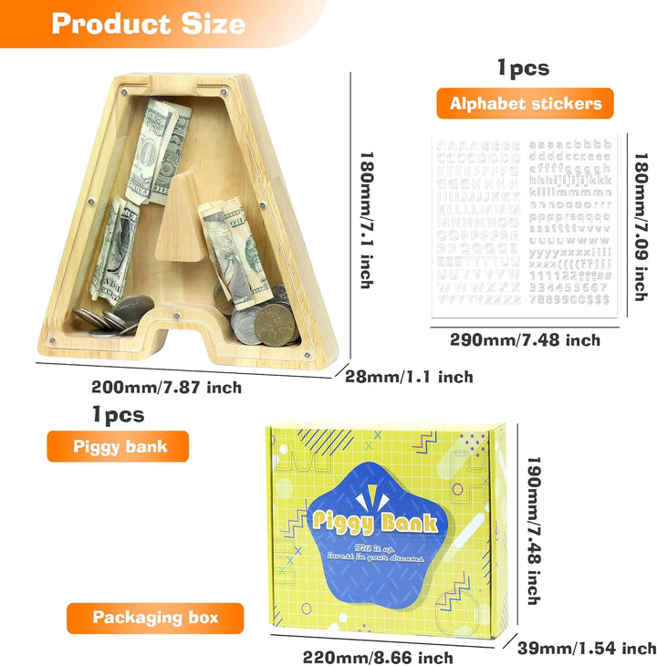LEcylankEr Spardose Kinder Personalisierte A-Z Alphabet Sparbüchse Holz Spardose Dekoration Kreative