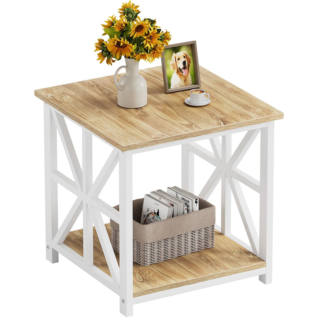 GreenForest Beistelltisch mit 2-stufigem Ablagefach,50 cm quadratischer Wohnzimmertisch, praktischer