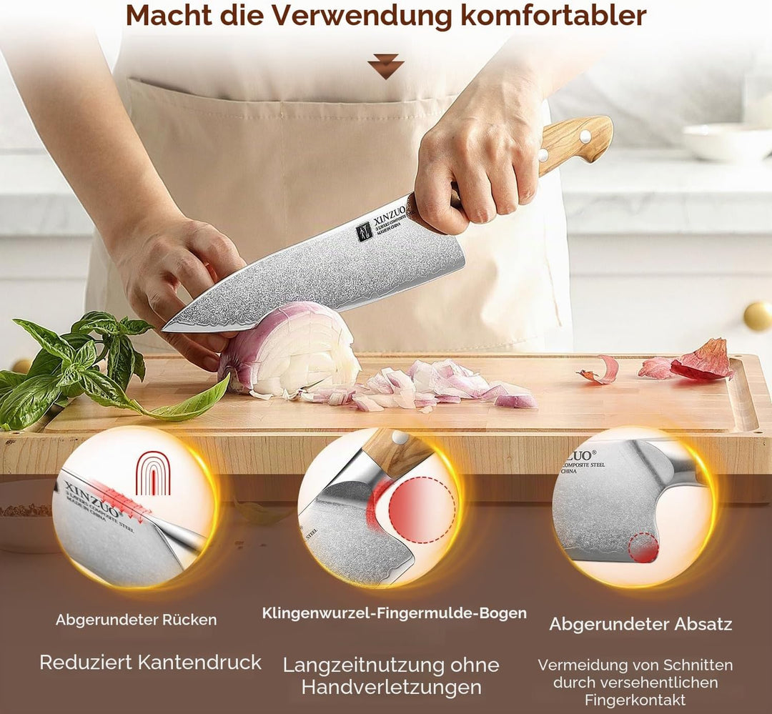 XINZUO 3 Schichten Verbundstahl 21cm Kochmesser Profi scharfe Küchen Chefmesser 10Cr15CoMoV-Stahlker