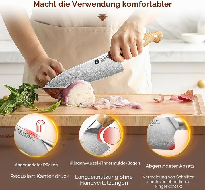 XINZUO 3 Schichten Verbundstahl 21cm Kochmesser Profi scharfe Küchen Chefmesser 10Cr15CoMoV-Stahlker