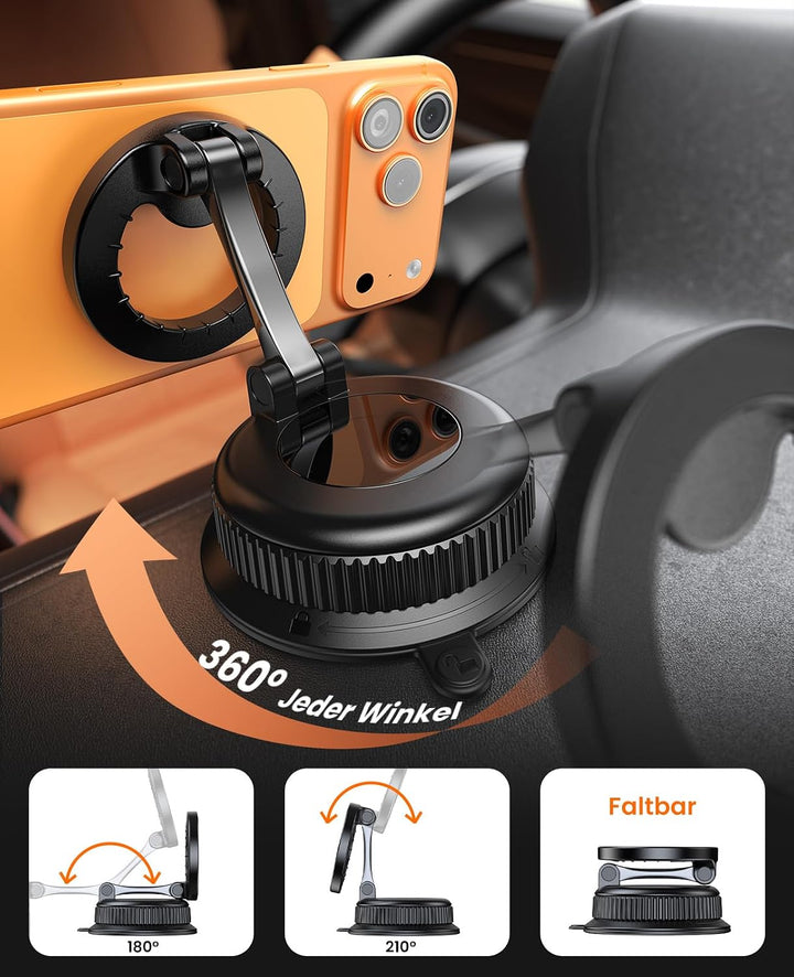 M07 Magnetische Handyhalterung Auto für MagSafe, Zinklegierung Gelenk, Saugnapf Auto Halterung mit A