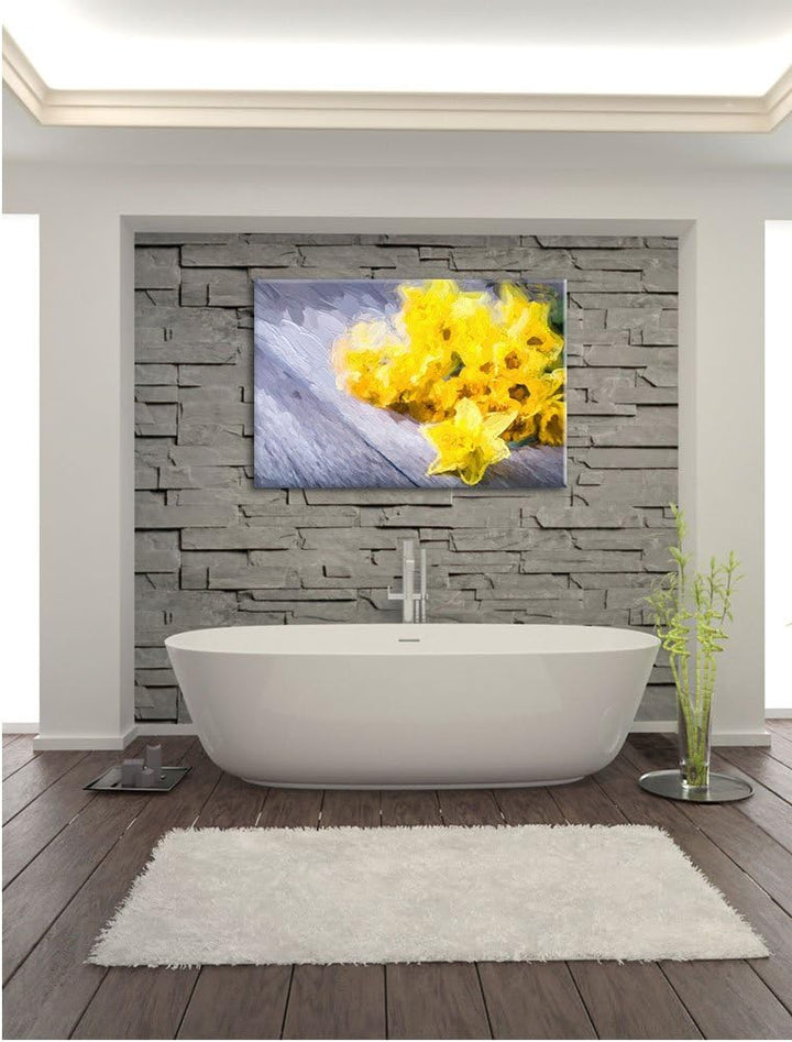 Pixxprint Bündel gelber Narzissen Kunst / 100x70cm Leinwandbild bespannt auf Holzrahmen/Wandbild Kun