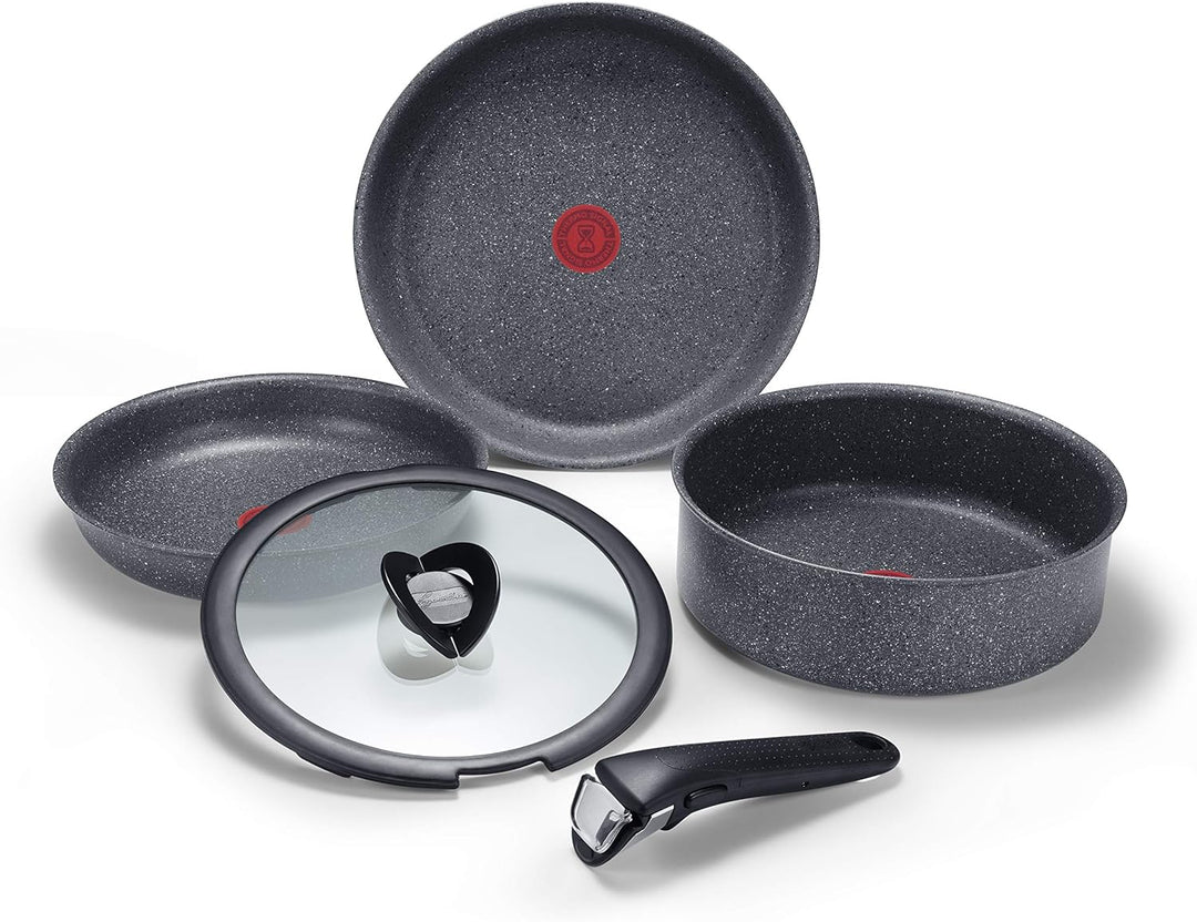 Lagostina 010257600005 Ingenio Induction Mineralis Set 5 Stück, Aluminium Stahl Glas, Schwarz Set In