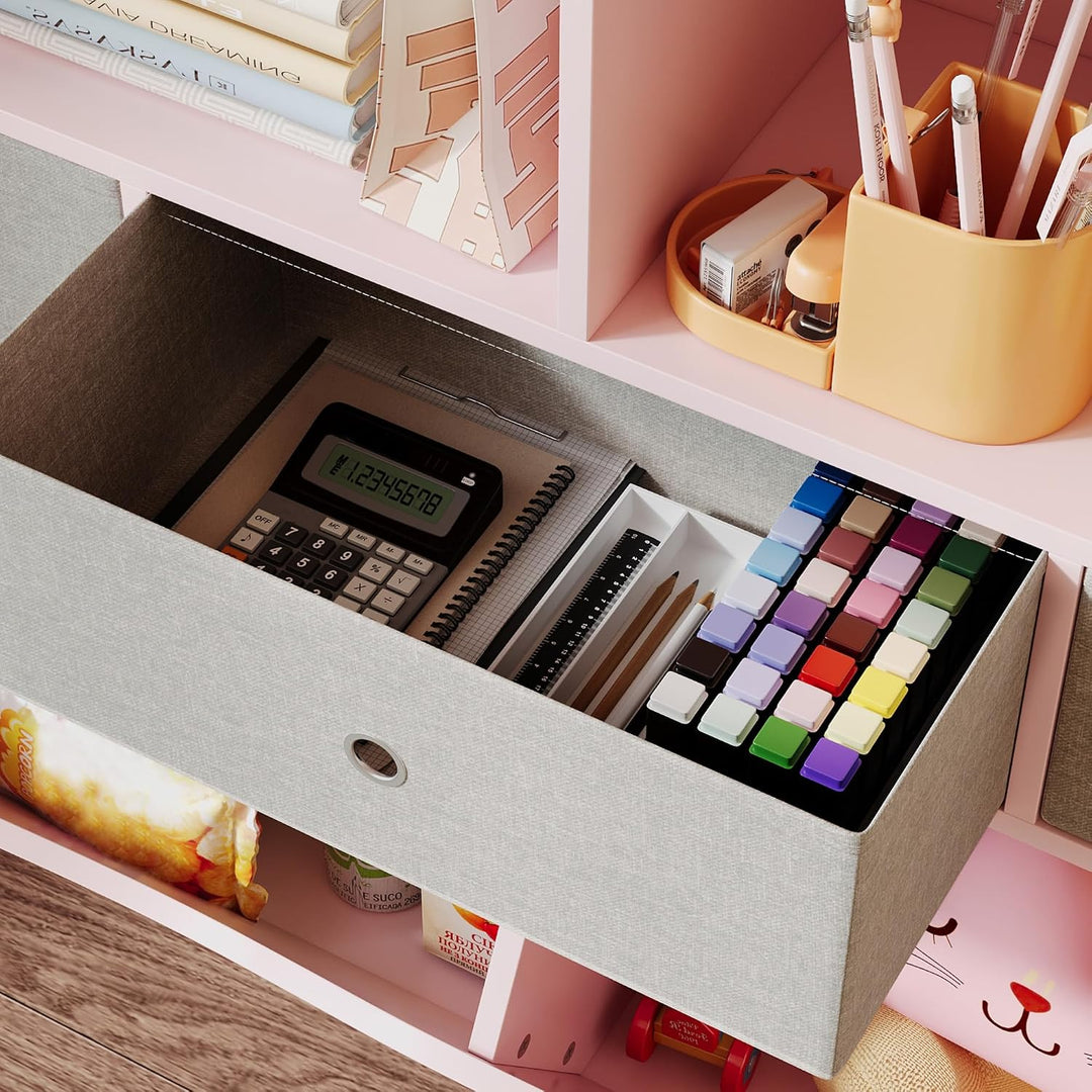 Kinderregal, Spielzeugregal, Bücherregal Kinder, 3-Stufig | Aufbewahrung mit Stoffboxen,Kinderzimmer