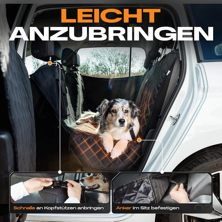 NATURIZ® Hundedecke Auto Rückbank mit Seitenschutz - Hundesitz inkl. Sicherheitsgurt - Hundematte Wa