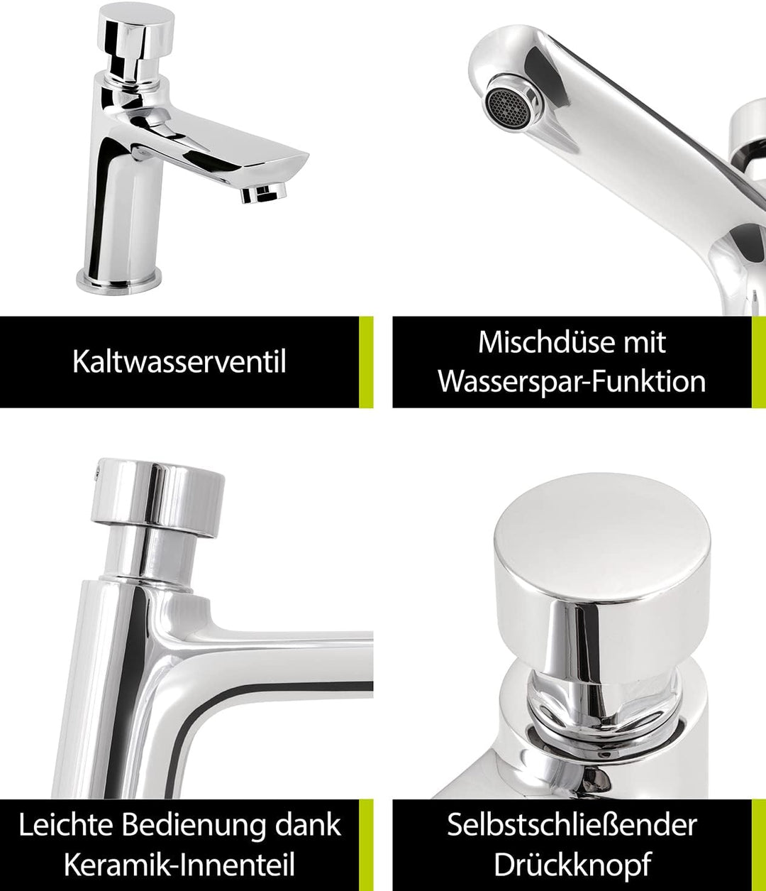 aquaSu® Standventil Palo mit Wassersparmischdüse, selbstschliessend mit einstellbarer Durchflussmeng