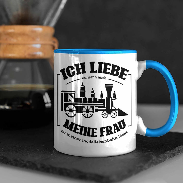 Trendation - Lustige Modelleisenbahn Tasse Geschenk für Eisenbahner (Blau), Blau