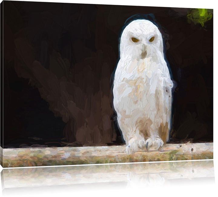 Pixxprint Weisse Schneeeule / 100x70cm Leinwandbild bespannt auf Holzrahmen/Wandbild Kunstdruck Deko