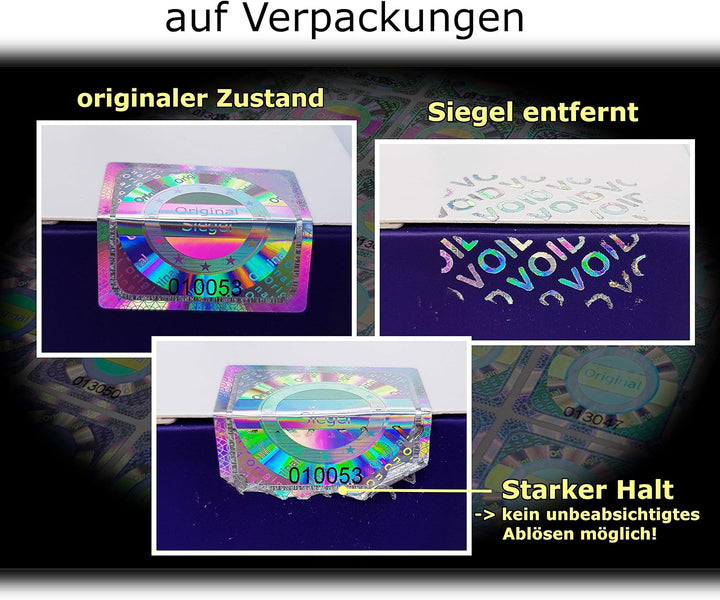 1000 Stk - 3D Hologramm Original-Siegel mit Seriennummer - 25mm silber glänzend - Sicherheitssiegel,