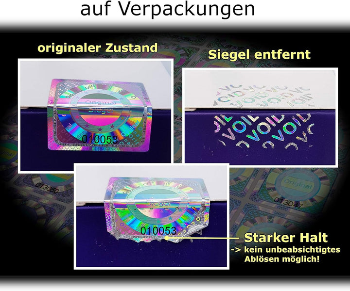 500 Stk - 3D Hologramm Original-Siegel mit Seriennummer - 25mm silber glänzend - Sicherheitssiegel,