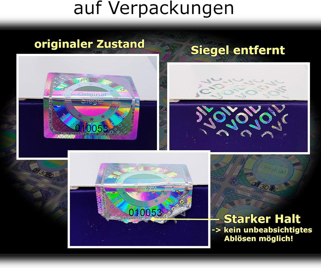 1000 Stk - 3D Hologramm Original-Siegel mit Seriennummer - 25mm silber glänzend - Sicherheitssiegel,