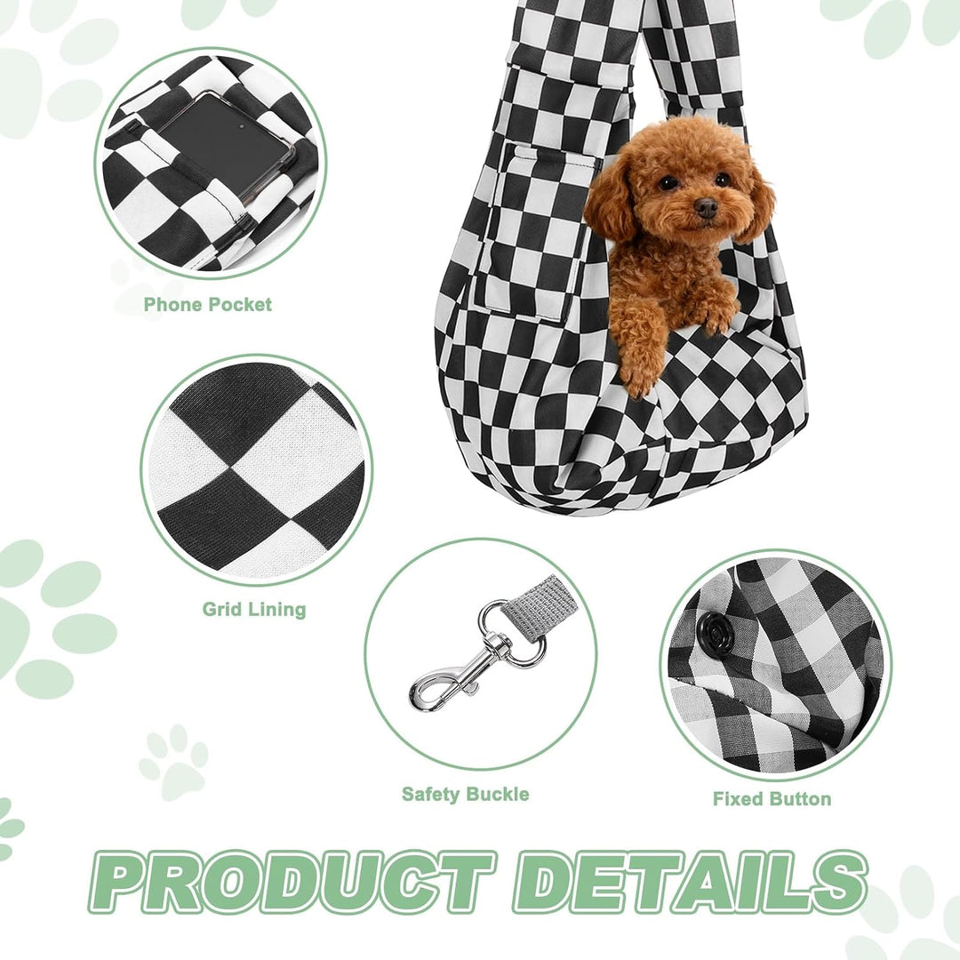QUARKZMAN Hundetrage Atmungsaktive Textur Mit Tasche Schwarz Weiss Karo | 1 Stück, Für Kleine Hunde