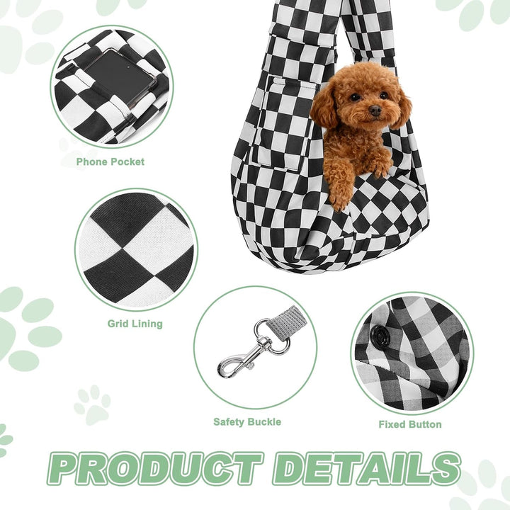 QUARKZMAN Hundetrage Atmungsaktive Textur Mit Tasche Schwarz Weiss Karo | 1 Stück, Für Kleine Hunde
