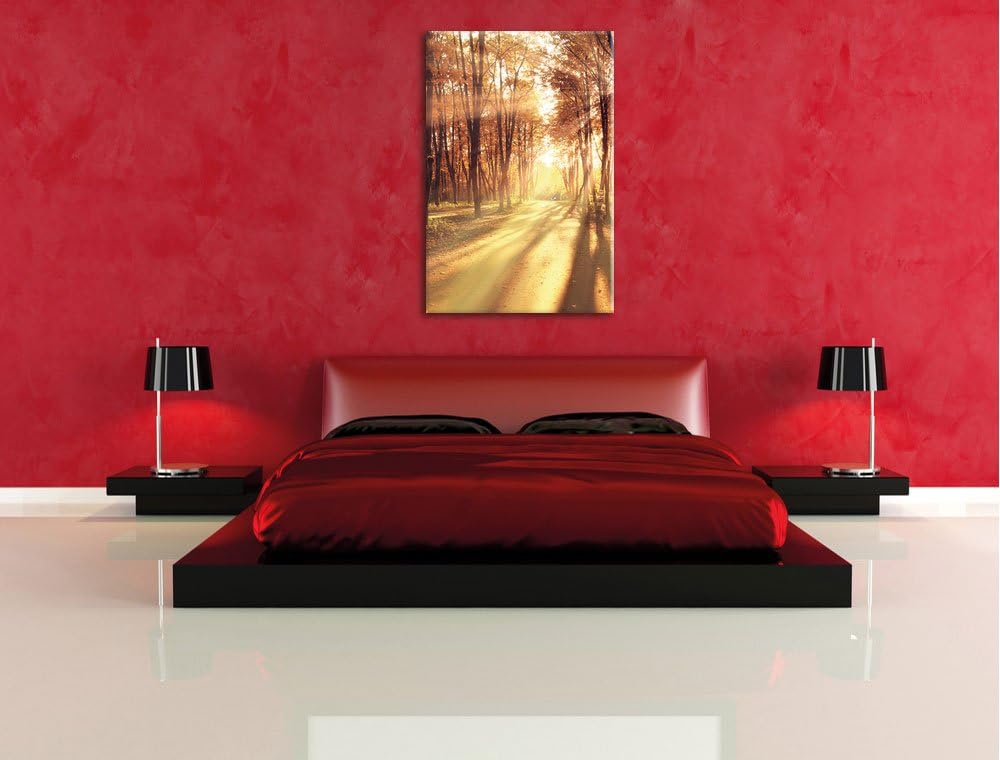 Baumallee im Herbst, Format: 100x70 auf Leinwand, XXL riesige Bilder fertig gerahmt mit Keilrahmen,