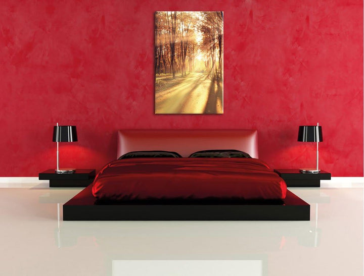 Baumallee im Herbst, Format: 100x70 auf Leinwand, XXL riesige Bilder fertig gerahmt mit Keilrahmen,