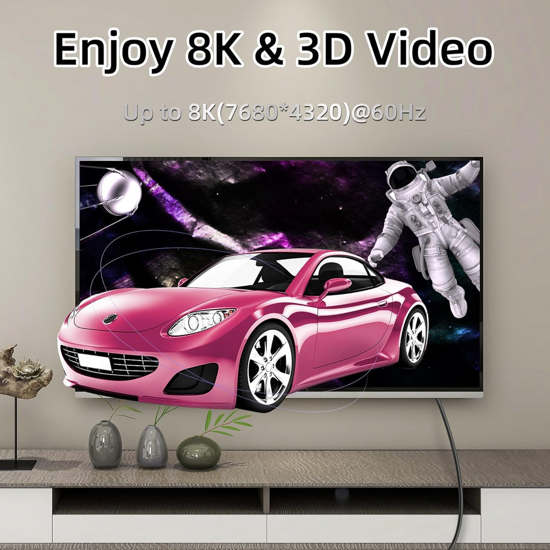 GELRHONR 90-Grad-Micro-HDTV-zu-HDTV-Kabel, 48 Gbit/s Ultra-Unterstützung für 8K@60Hz und 4K@120Hz, f