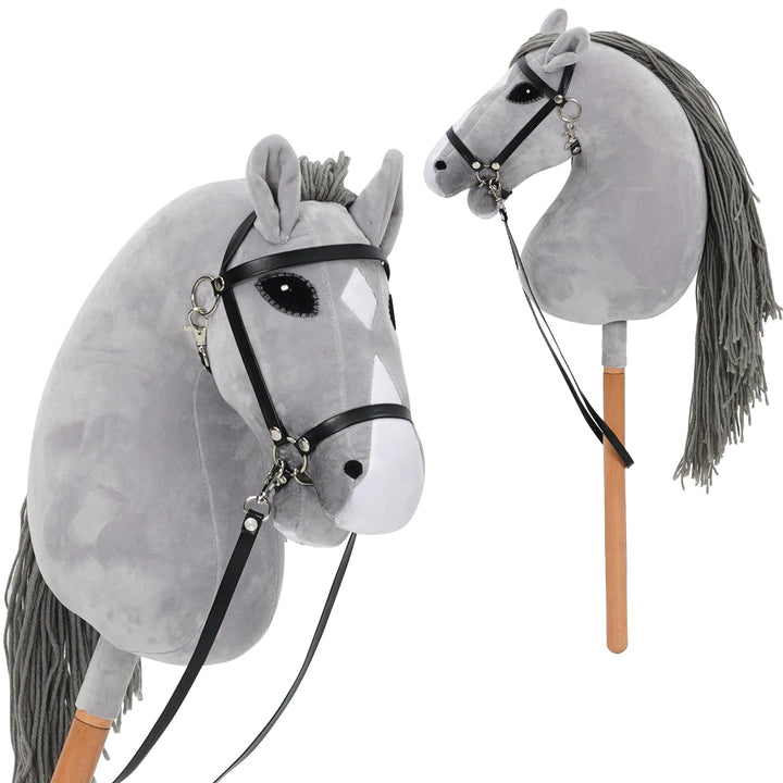 Hobby Horse für Kinder, Steckenpferd Spielzeug Pferd mit Halfter und Zügeln, Holzpferd Plüschpferd S