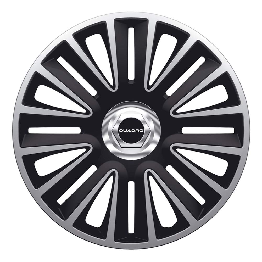AUTO-STYLE Satz Radzierblenden Quadro Pro 13-Zoll Silber/Schwarz + Chrom Ringe 13-inch, 13-inch
