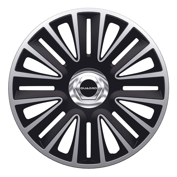 AUTO-STYLE Satz Radzierblenden Quadro Pro 13-Zoll Silber/Schwarz + Chrom Ringe 13-inch, 13-inch