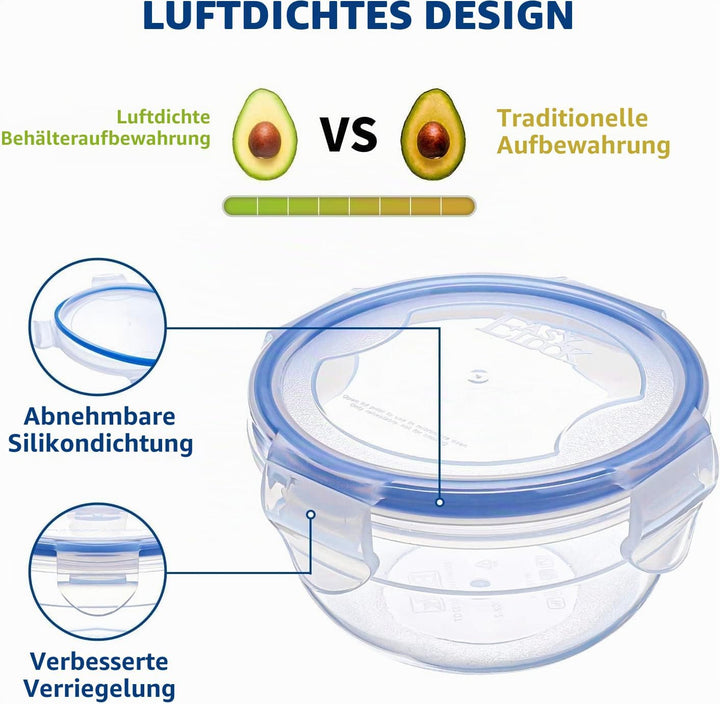 6er-Set Kunststoff Frischhaltedosen mit Deckel 0,3L 0,6L 1,25L BPA-frei Gefrierdosen, Sandwich Box,