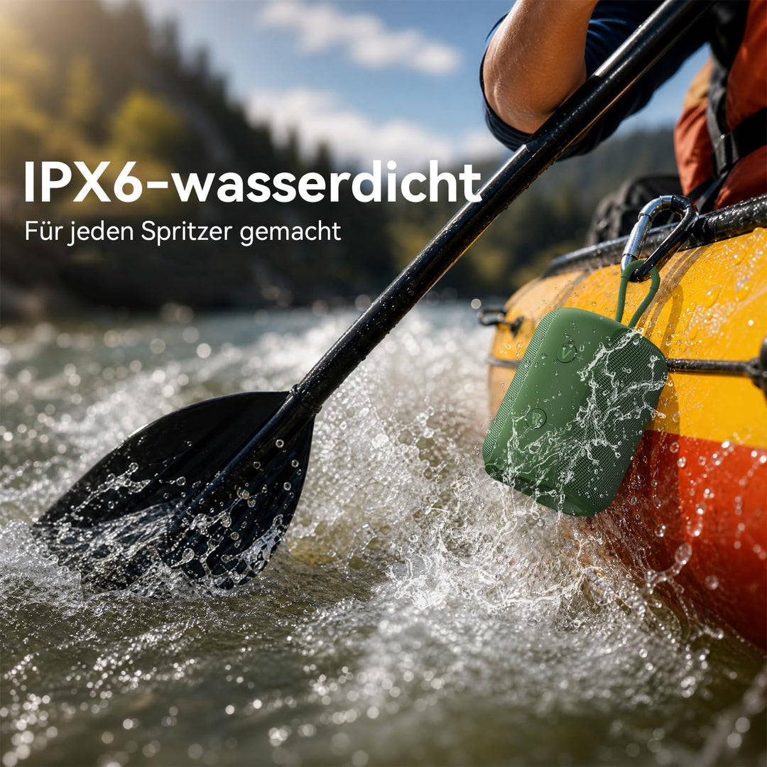 Bobtot Tragbarer Bluetooth-Lautsprecher, 5W IPX6, Grün | TWS Koppelbar, 15 Akku Boxen, Kraftvoller S