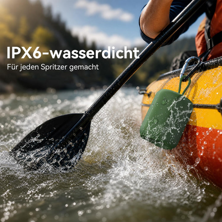 Bobtot Tragbarer Bluetooth-Lautsprecher, 5W IPX6, Grün | TWS Koppelbar, 15 Akku Boxen, Kraftvoller S