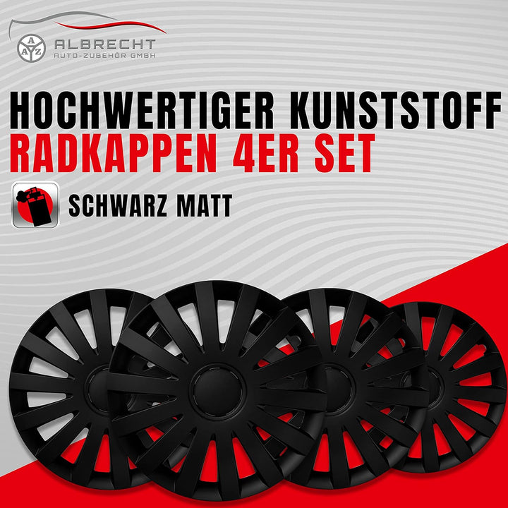 Albrecht 14 Zoll Radkappen schwarz matt für Stahlfelgen - Wind Radzierblenden aus hochwertigem Kunst
