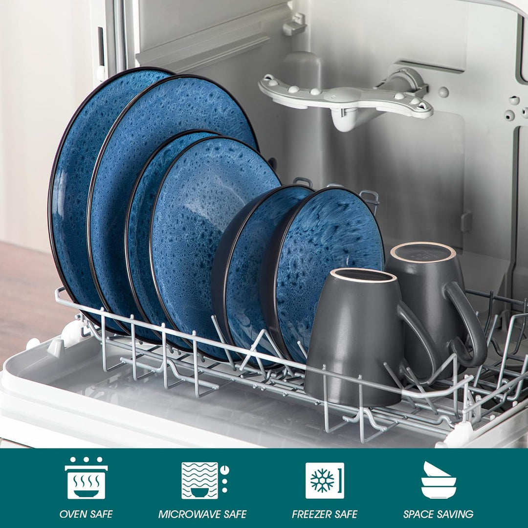 Geschirrset Steinzeug, vancasso BUBBLE 16-tlg Geschirr Set blau, Reaktive Glasur Tafelservice mit Te