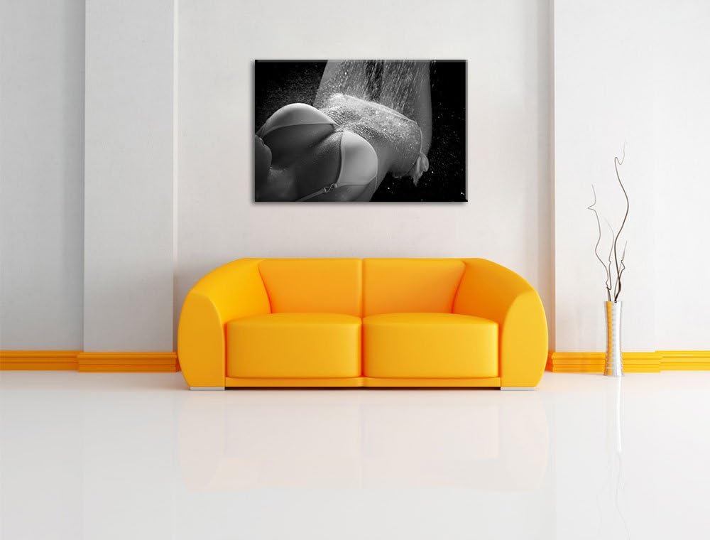 Pixxprint Frau im Bikini unter Einer Dusche als Leinwandbild/Grösse: 100x70 cm/Wandbild/Kunstdruck/f