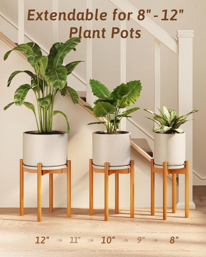 Bamworld Pflanzenständer Indoor Einstellbar, Bambus Blumentopf Ständer 20-30 cm, Pflanzenhocker Holz
