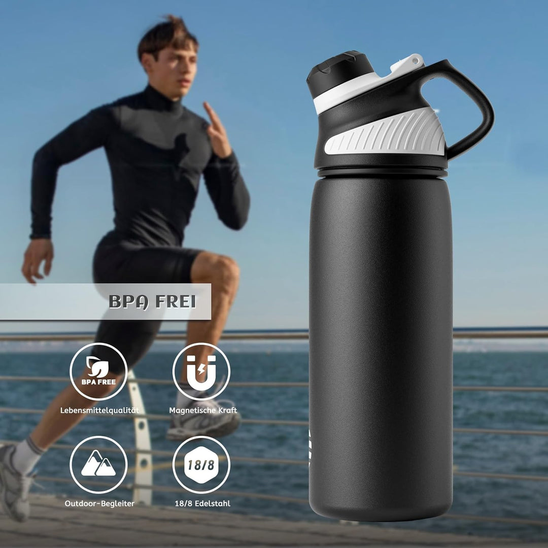 Fjbottle Edelstahl Trinkflasche Sport mit Magnetischem Deckel 1L, 800ml, 600ml, 400ml BPA-Frei Ausla