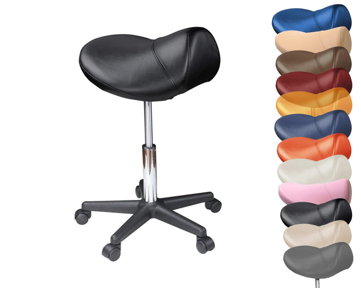 Sattelhocker - Extra breiter Sattelsuhl - Drehhocker Arbeitshocker Rollhocker mit Sattelsitz für Bür