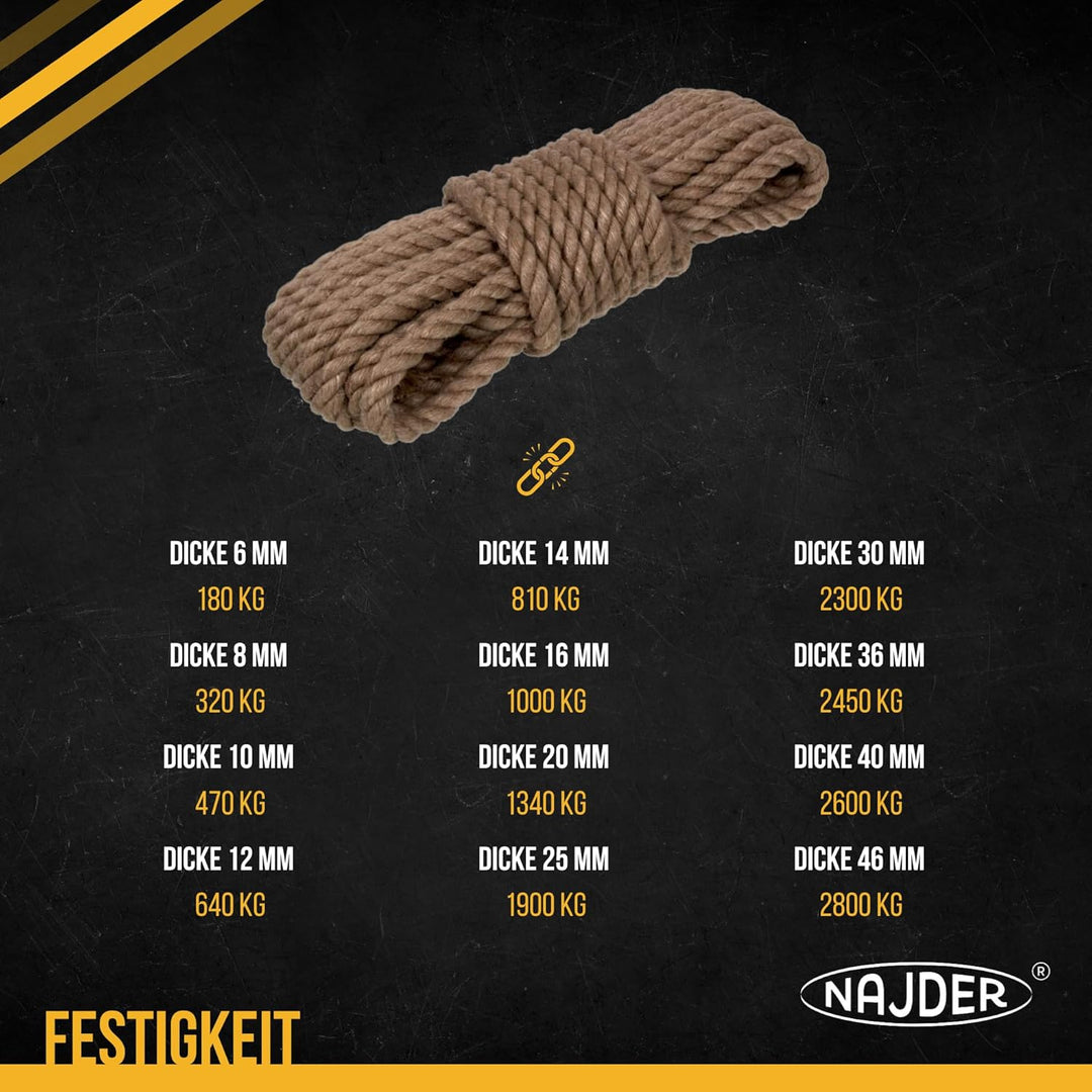 Najder - Juteseil - Naturfasern - gedreht Tauwerk - Hanf Jute Tau Seil - Seil für Barrieren und Gelä