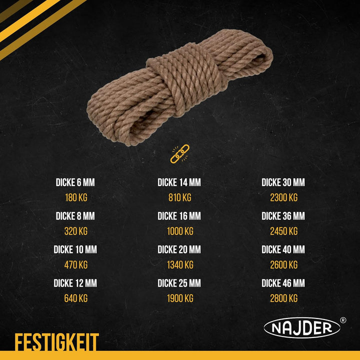 Najder - Juteseil - Naturfasern - gedreht Tauwerk - Hanf Jute Tau Seil - Seil für Barrieren und Gelä