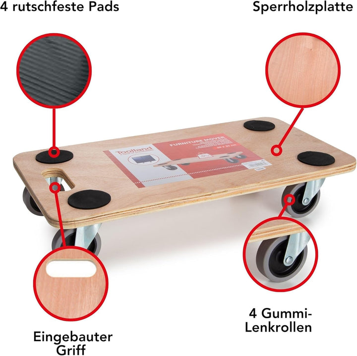 TOOLLAND - QT106 Sperrholz Transport-Roller, 150 kg Maximal Tragkraft, 56 cm Länge x 30 cm Breite 17