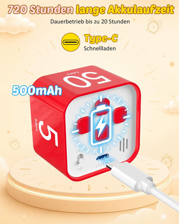 Pomodoro Timer Cube, Visueller Würfel-Timer für Kinder, Digitale LED Drehbarer Timer mit 5/10/25/50