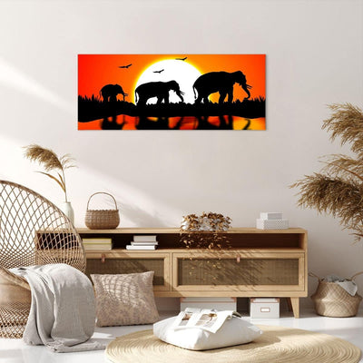 Wandbilder Dekoration Wohnzimmer Tiere Afrikaner Elefanten Natur Panorama Bilder auf Leinwand 120x50