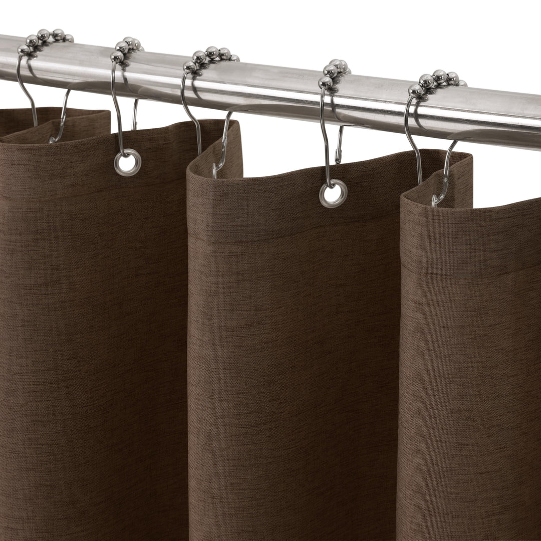 VANZAVANZU Duschvorhang Schmaler Leinen 92 x 182 cm mit Metall Duschvorhangringe Schwerer Stoff Text