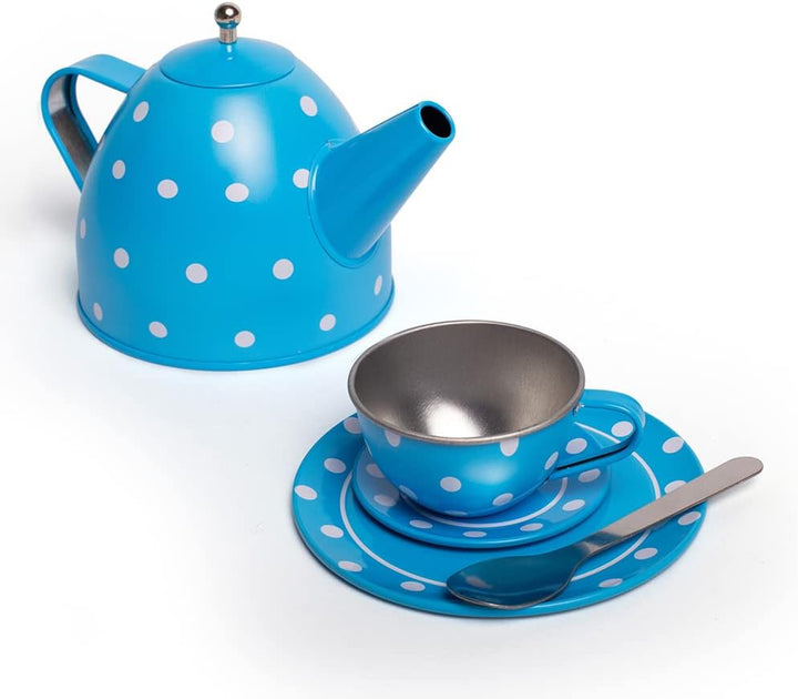 Bigjigs Toys Blau-weiss gepunktetes Teeservice