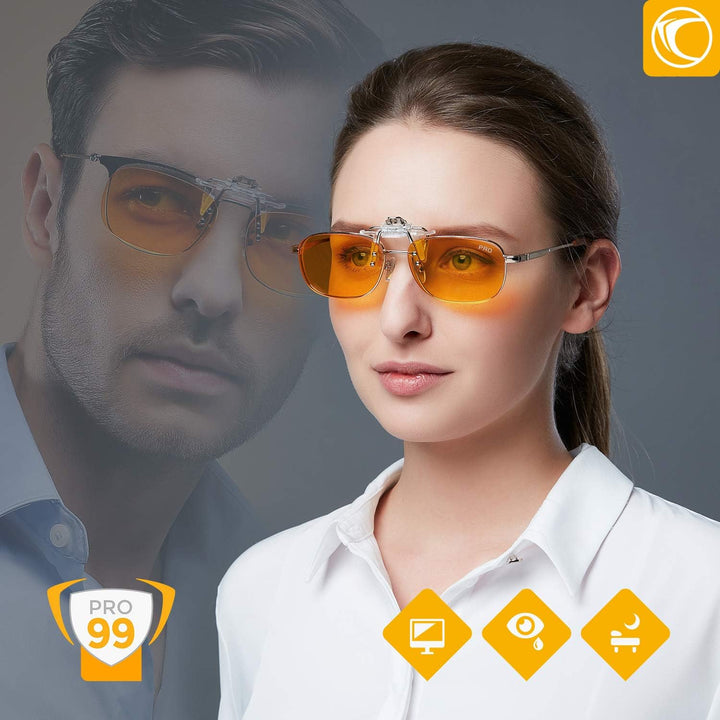 PRiSMA - 99% Blaulichtfilter Brillenaufstecker Clip-ON PRO99 - Damen und Herren - für Arbeit PC und