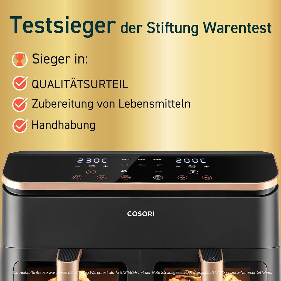 Cosori Heissluftfritteuse 2 Kammern Airfryer, 6-in-1 Dual Zone Air Fryer XXL 8,5 L, Heissluftfritteu