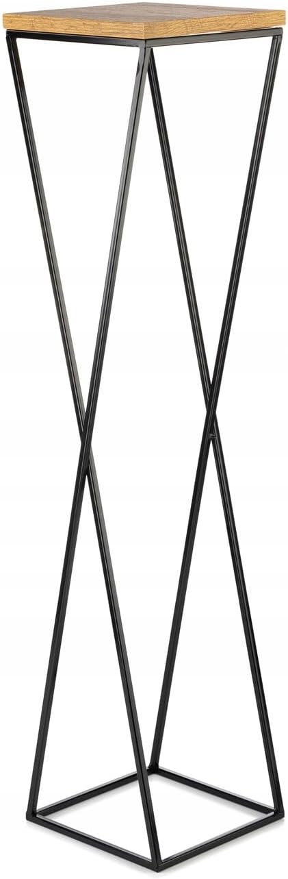 Pflanzenständer Metall 100 cm Hoch - Stabiler und Fester Blumenhocker mit Eiche Optik MDF-Platte auf